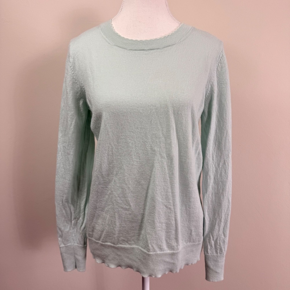 Banana Republic Mint Green 100% Merino Wool Scalloped Crew Neck Sweater XL